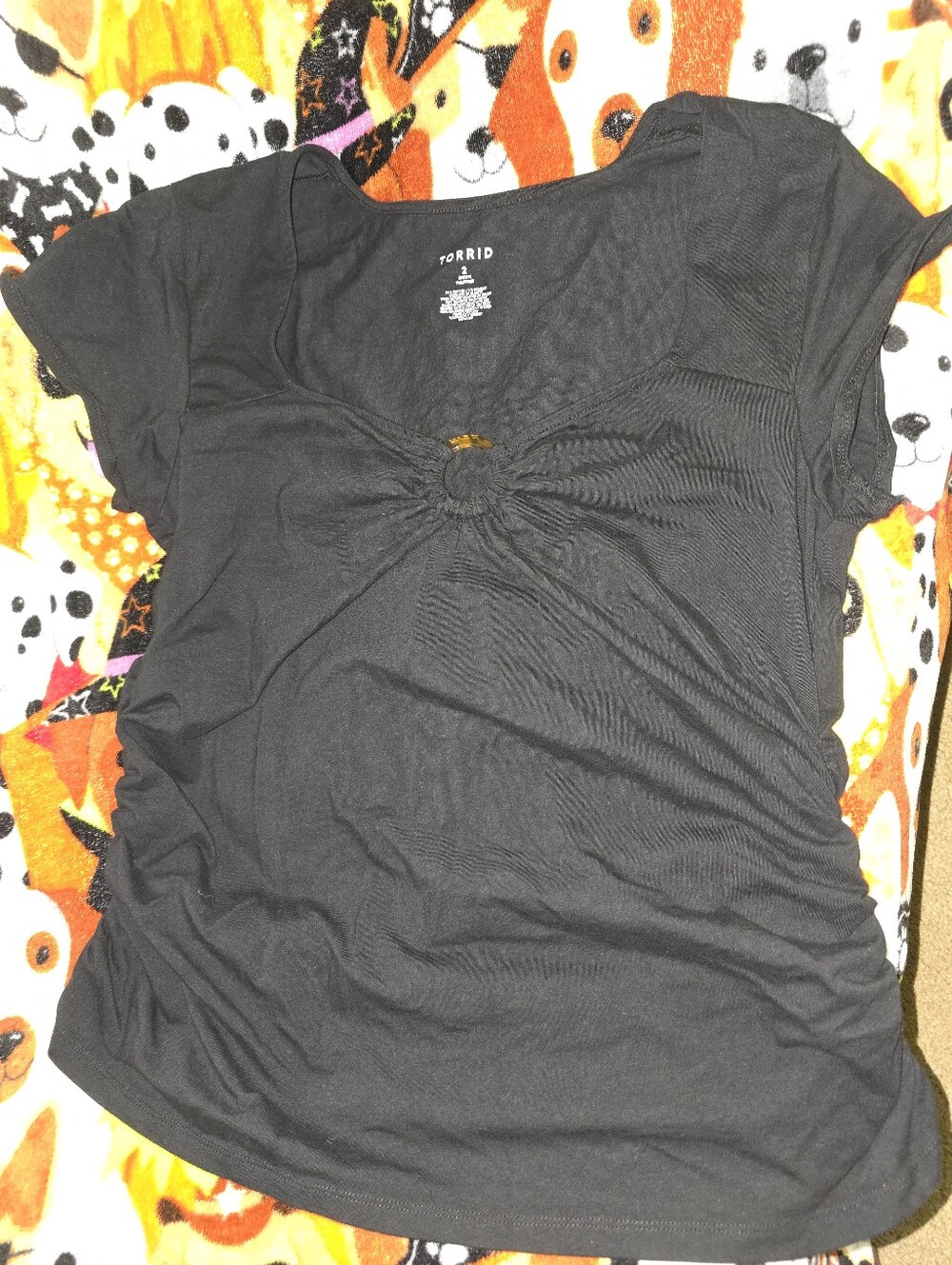 torrid Black Ruched Scoop Neck Short Sleeve Top Size 2